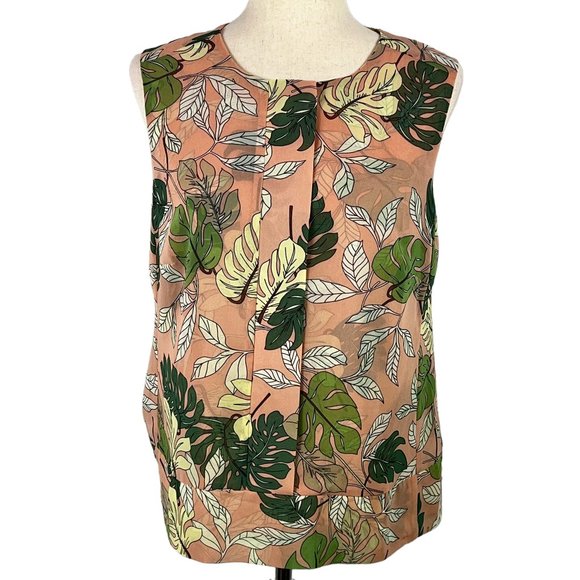 CAbi Tops - LN CABI Tropical Sleeveless Monstera Leaf Print Blouse Muted Pinks Green…